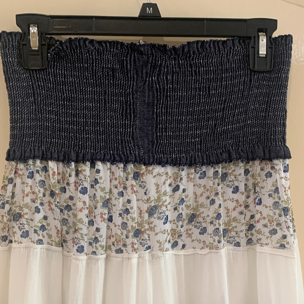 Hendi Cottage Core Cream And Blue Tiered Maxi Skirt - Picture 4 of 7
